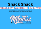 Memorial Weekend Snack Shack Specials